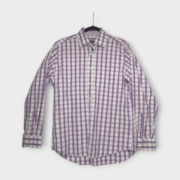 Men's Bugatchi UOMO Purple Plaid Long Sleeve Button Up Shirt Size Medium - Picture 1 of 6
